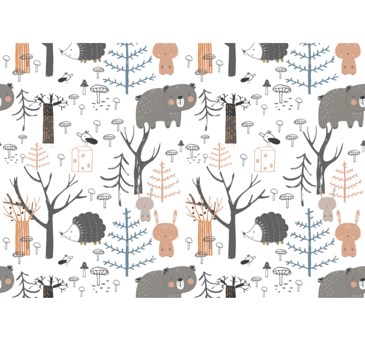 Vit rullgardin skandinavisk skog med djur - Tenstickers