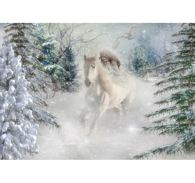Vit rullgardin med hästar i snön - Tenstickers