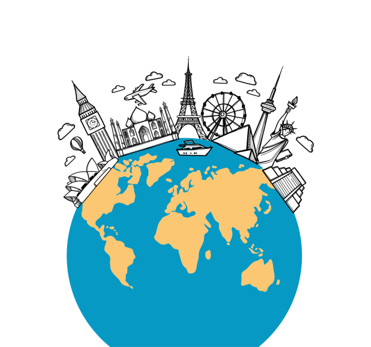 Rullgardin vardagsrum världskarta med landmärken - Tenstickers