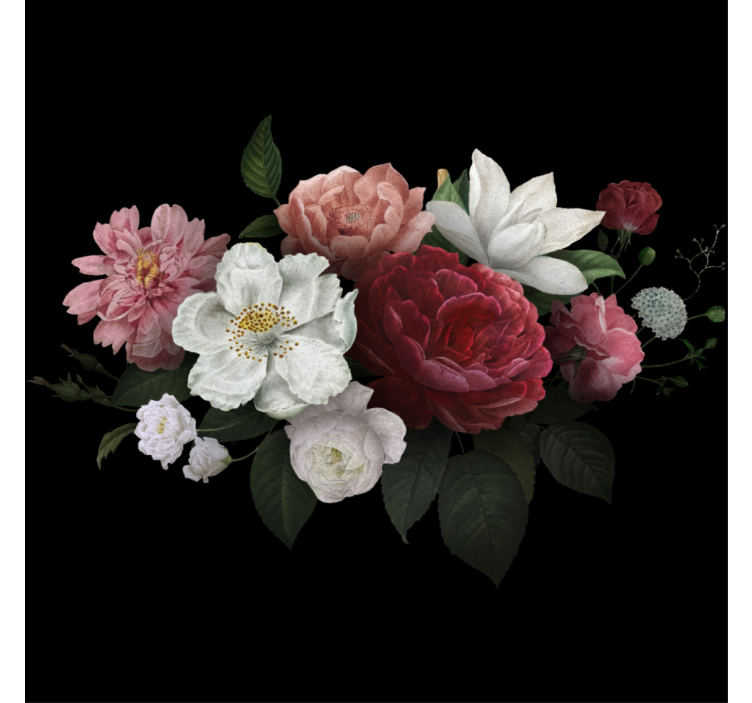 Rullgardin vardagsrum vintage rosor på svart bakgrund - Tenstickers