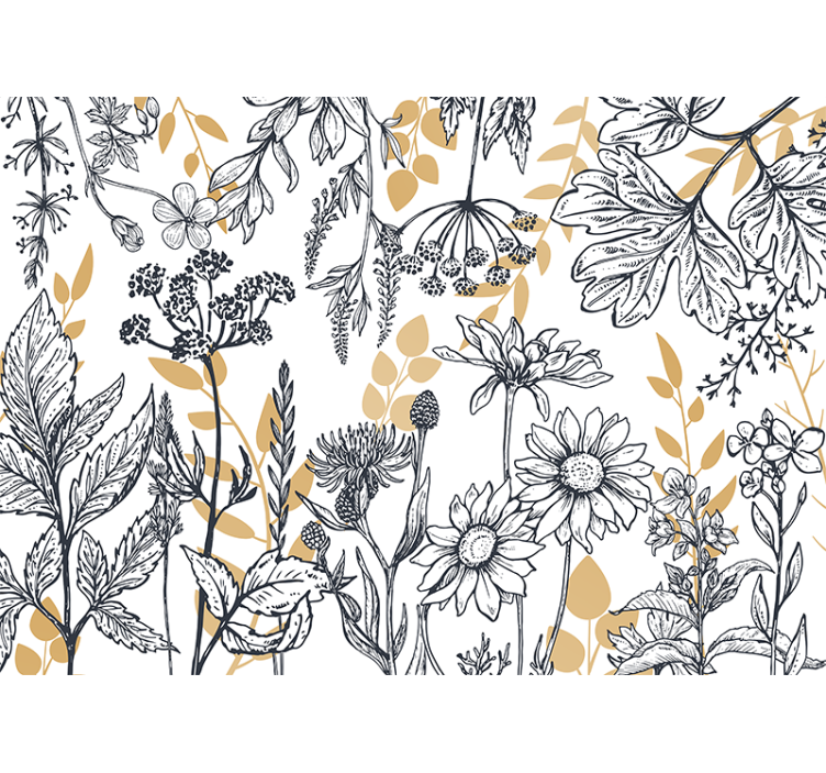 Rullgardin vardagsrum glamourblommor med guld - Tenstickers