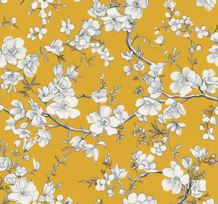 Rullgardin gul med blommigt vintage mönster - Tenstickers