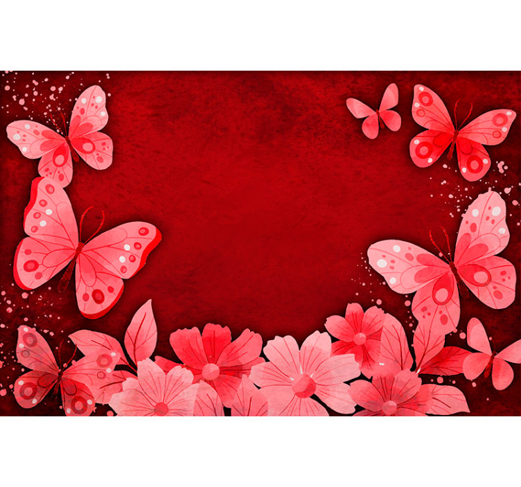 Rullgardin röd blommor och fjärilar design - Tenstickers