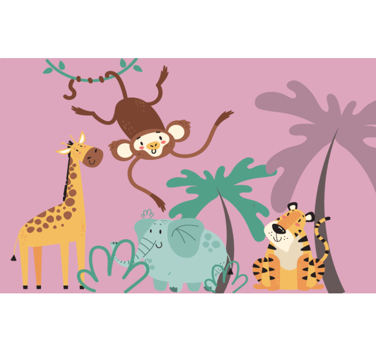 Rullgardin lila färgglada tecknade safari djur - Tenstickers