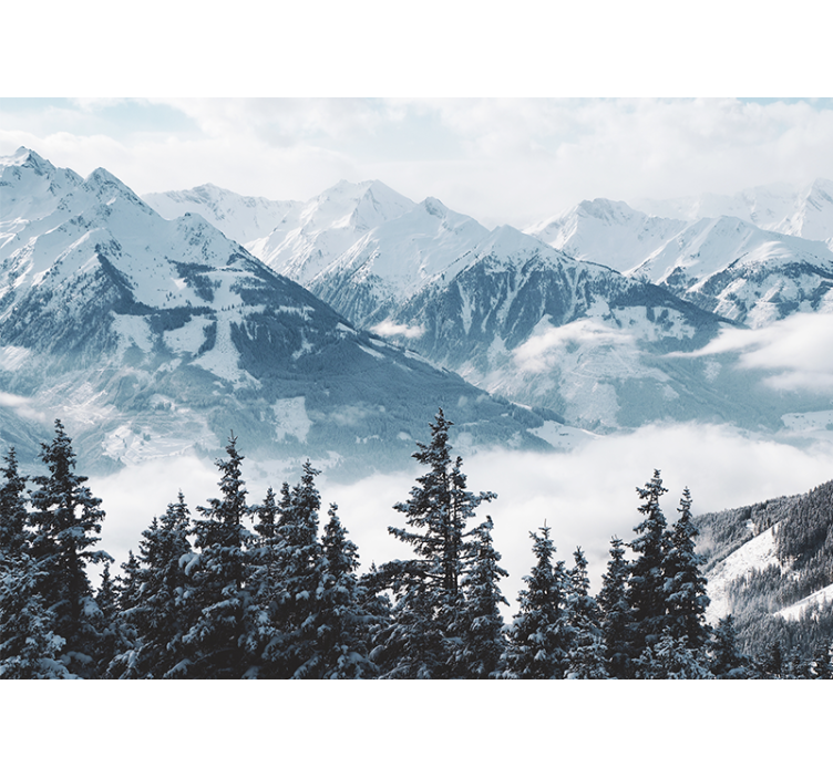 Rullgardin vardagsrum snöiga berg och träd - Tenstickers