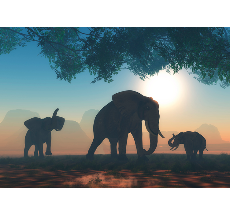 Rullgardin vardagsrum vild elefant - Tenstickers