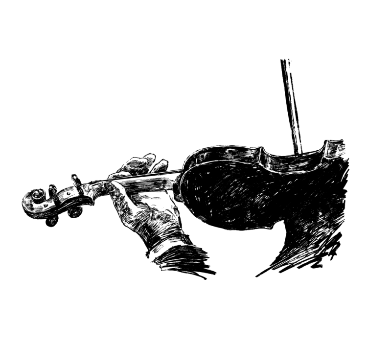 Rullgardin vardagsrum handritad violinmusiker - Tenstickers