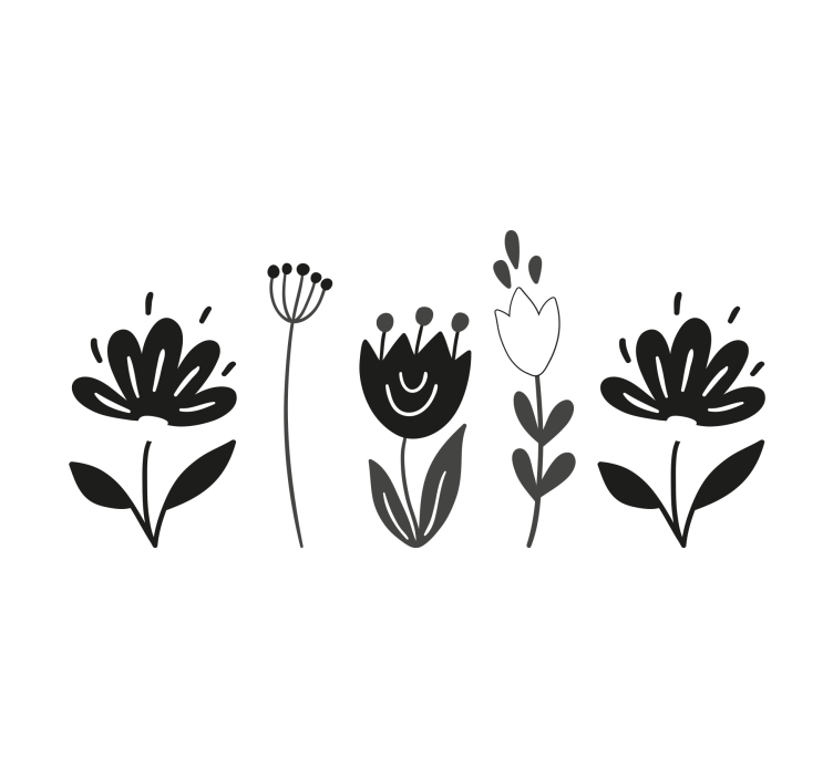 Rullgardin vardagsrum svarta och vita blommor - Tenstickers