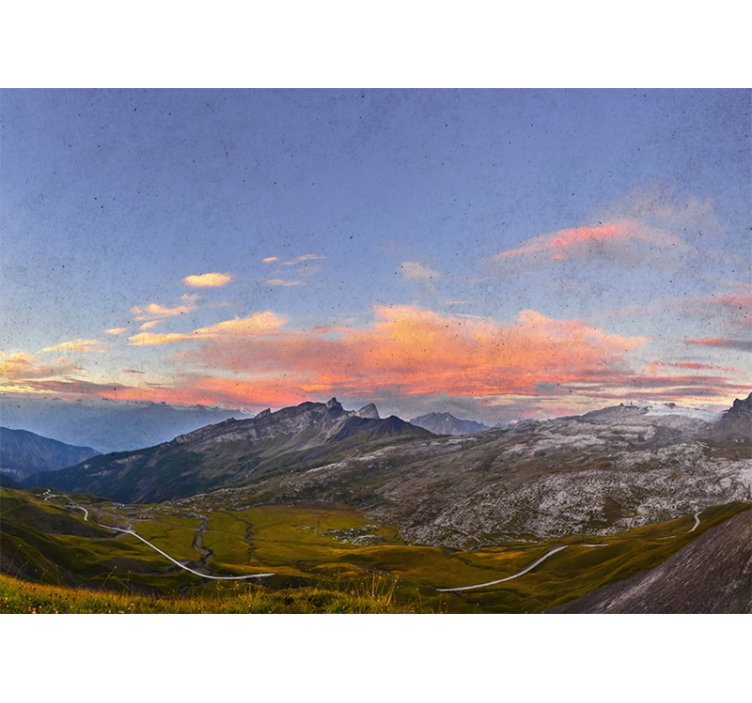 Rullgardin vardagsrum vacker solnedgång i bergen - Tenstickers