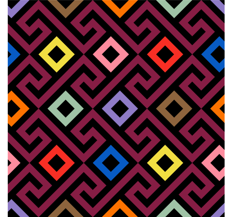 Rullgardin vardagsrum färgglad geometrisk labyrintmönster - Tenstickers