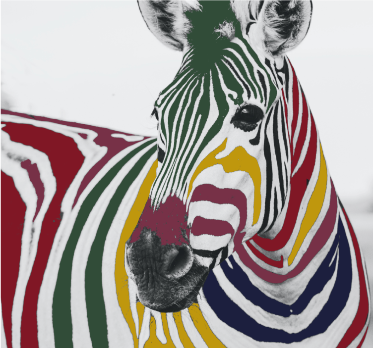 Rullgardin vardagsrum färgglad zebra målning konst - Tenstickers