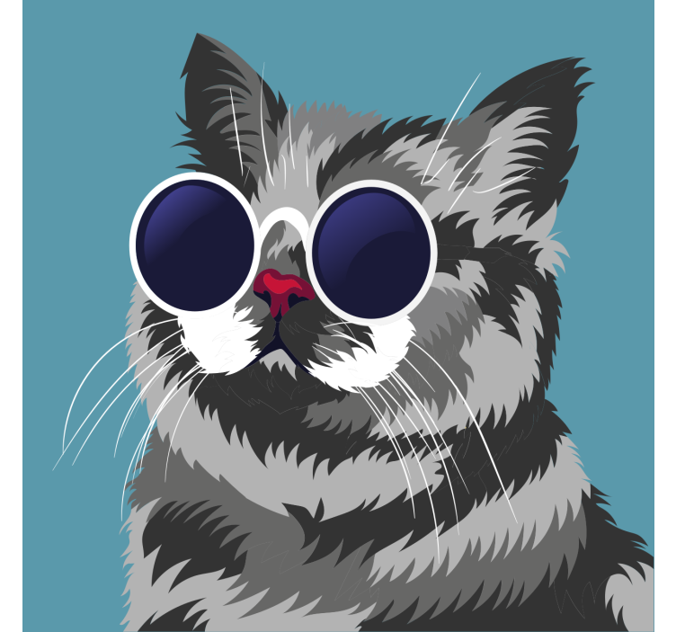 Rullgardin vardagsrum rolig målning av grå katt - Tenstickers