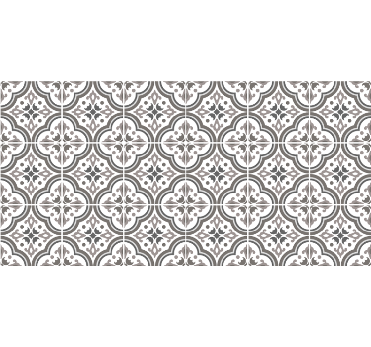 Rullgardin grå med grå plattor och blommor - Tenstickers