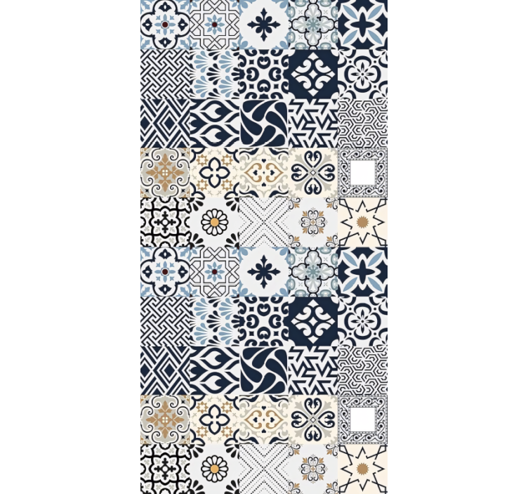 Rullgardin beige blå plattor - Tenstickers