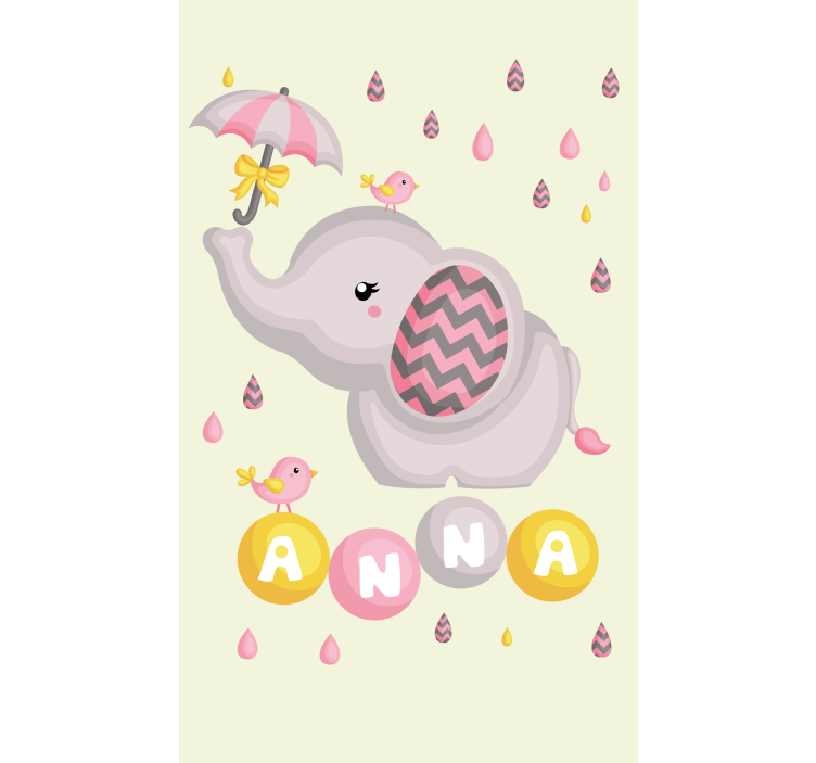 Baby elefant med namn och paraply Rrullgardin barn - Tenstickers