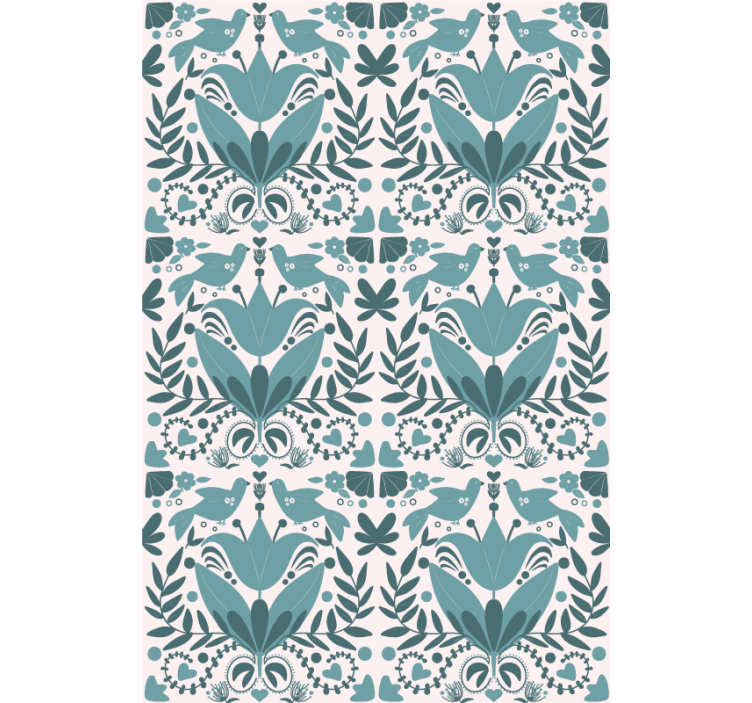 Blå folk konst mönster med fåglar blomma rullgardin - Tenstickers