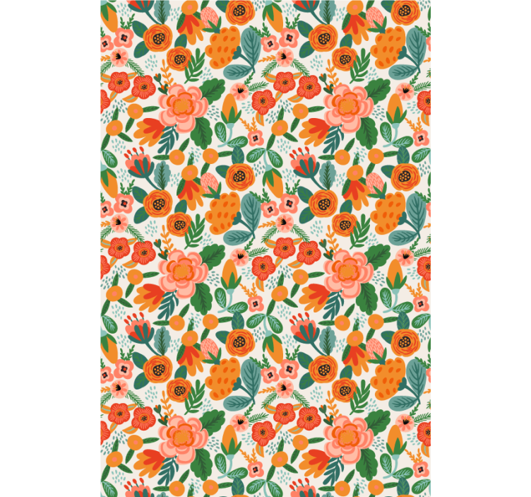 Röd och orange folkstil mönster blomma rullgardin - Tenstickers