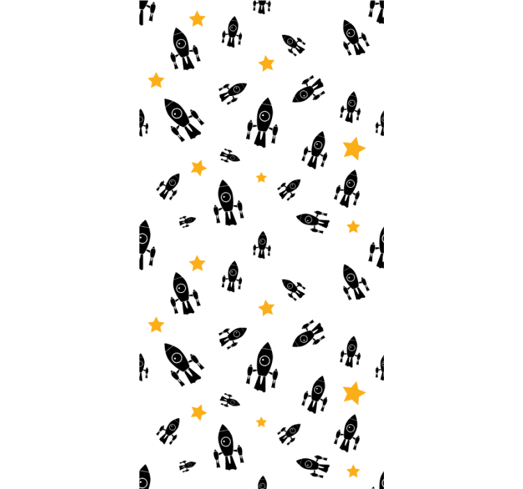 Gula stjärnor svarta rymdskepp barns rullgardin - Tenstickers