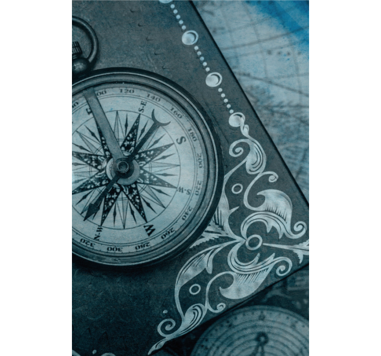 Gammal kompass på blå världskarta rullgardin - Tenstickers