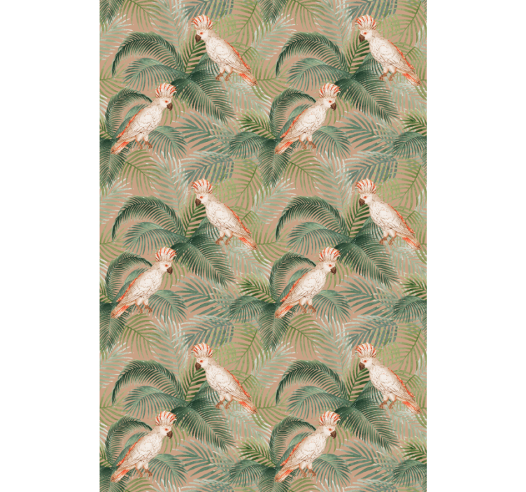 Vita papegojor på beige palmer djurRullgardiner - Tenstickers