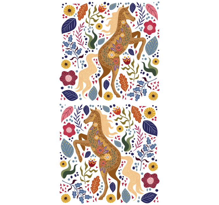 Vild häst folklore illustration blomma rullgardin - Tenstickers