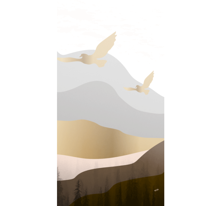 Gyllene fåglar i dimman rullgardin målning - Tenstickers