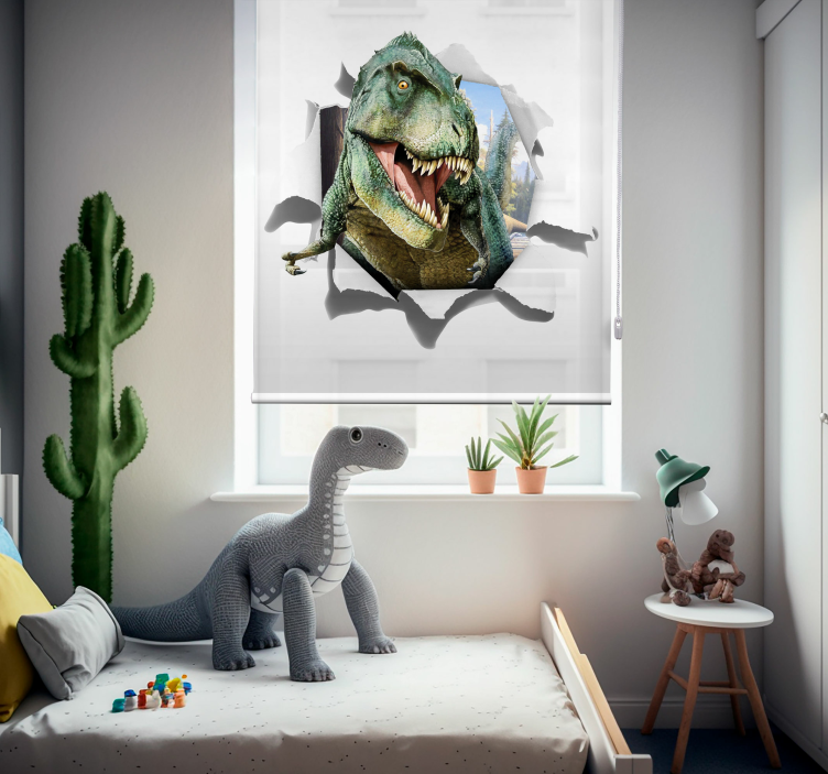 3D arga t-rexen rullgardiner barn - Tenstickers