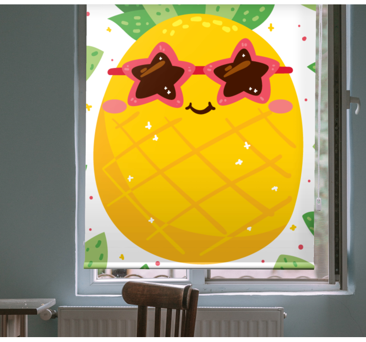 Ananas med rosa frukt- och grönsaksgardiner - Tenstickers