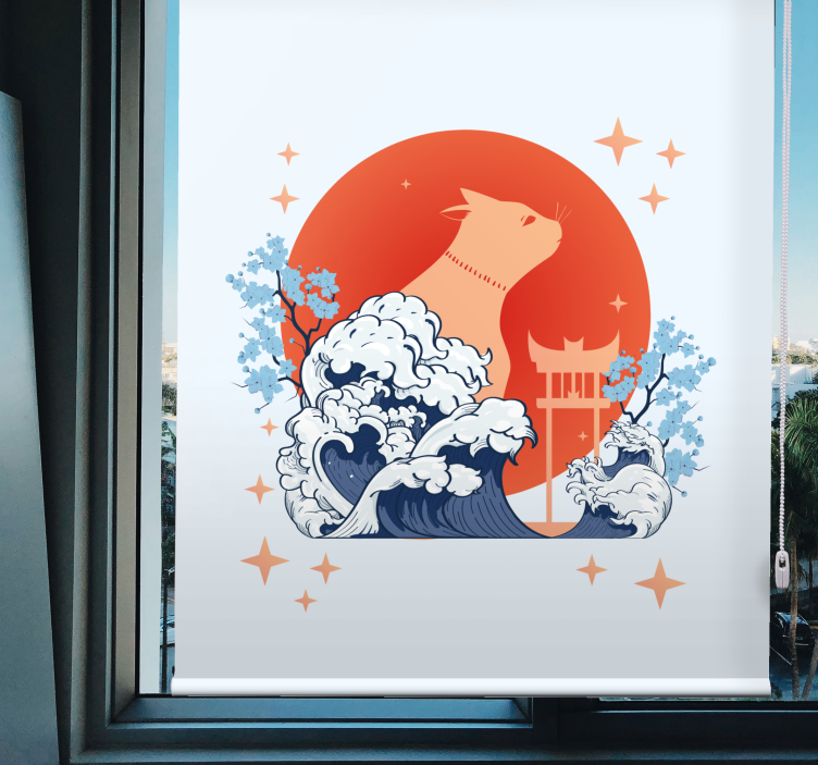 Anime katt med våg original rullgardin - Tenstickers