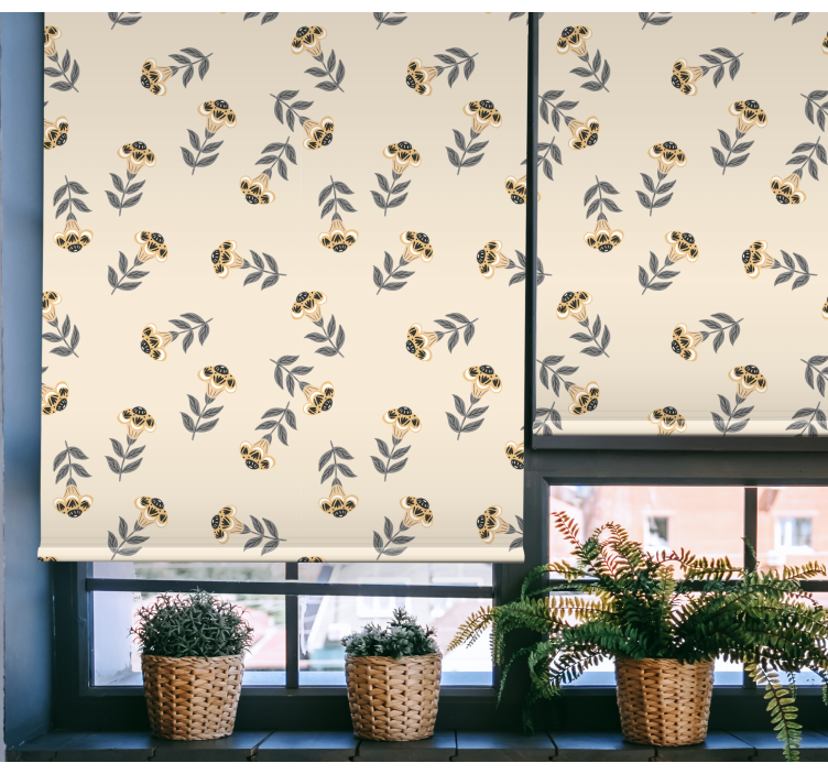 Beige minimalistiskt mönster Rullgardin blommor och växter - Tenstickers