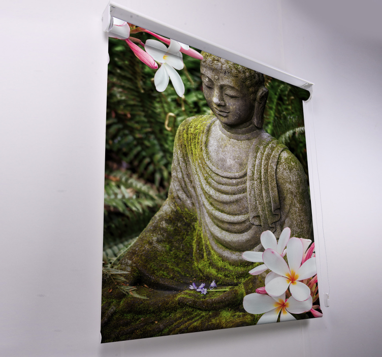 Blommig grön buddha zen rullgardin - Tenstickers