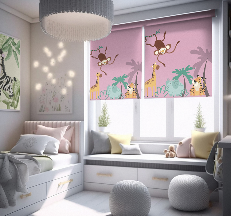 "boho" barn djungel olika djur rullgardin - Tenstickers