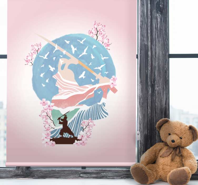 Elegant samurai siluett Mönstrade rullgardiner - Tenstickers