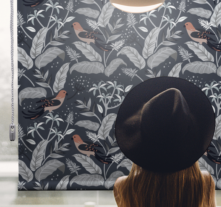 Fågel lövverk mönster Rullgardin fler blommor och växter - Tenstickers