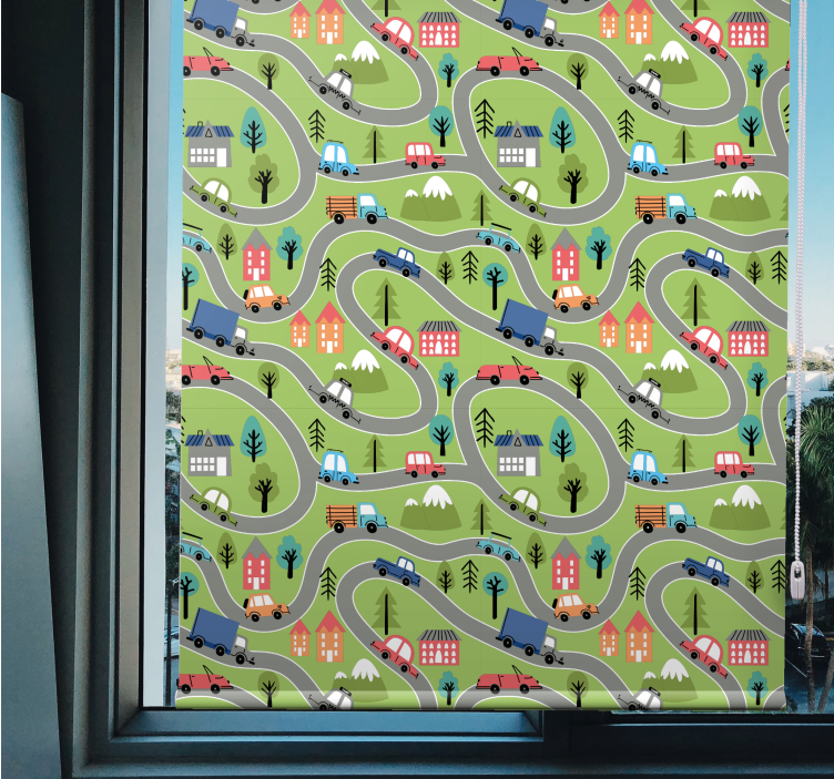 Färgglada fordonsvägar Rrullgardin barn - Tenstickers