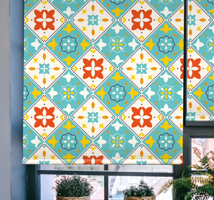 Färgglada vintage stil kakel badrum rullgardin - Tenstickers