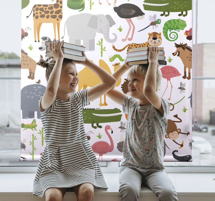 Flerfärgade djur barn rullgardin - Tenstickers