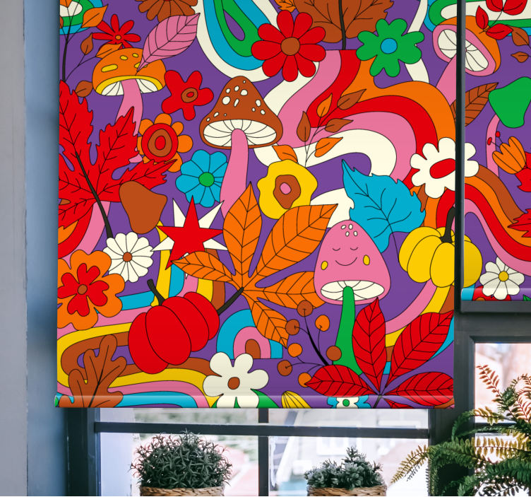 Flower power retro mer vintage rullgardin - Tenstickers