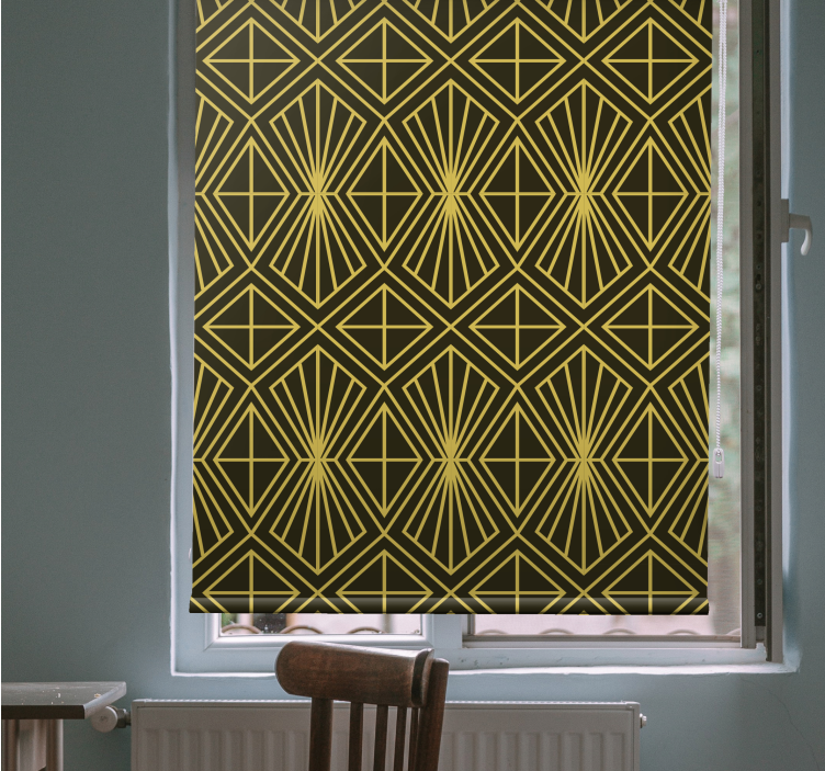 Geometrisk art déco mönster guld rullgardin - Tenstickers