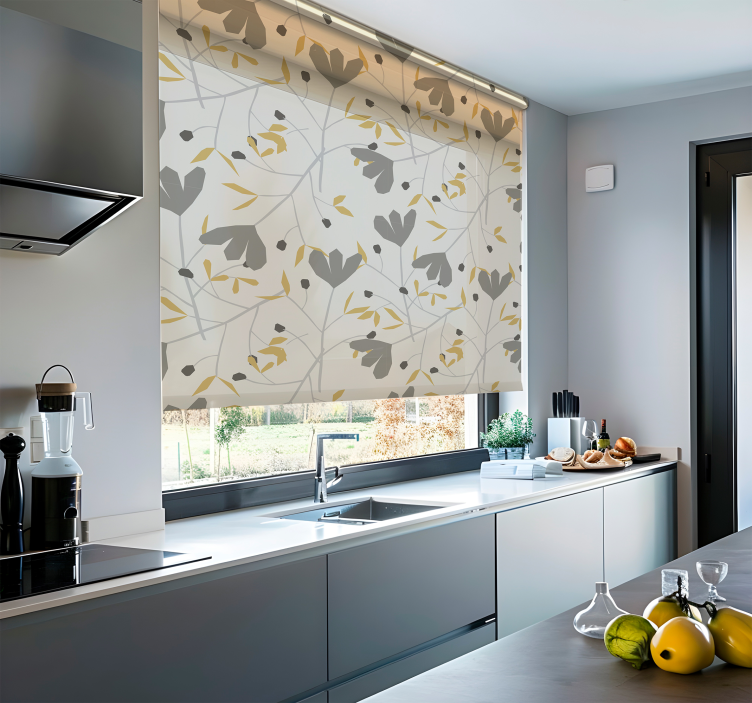 Grå och gula blommor Rullgardin skandinavisk - Tenstickers