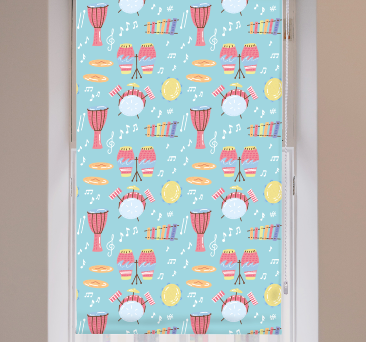 Handritad musikaliska trummor mönster rum rullgardin - Tenstickers