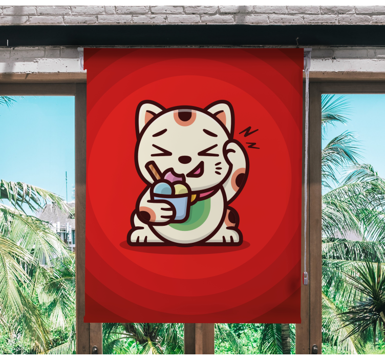 Härlig katt med en glassbarnRullgardin - Tenstickers