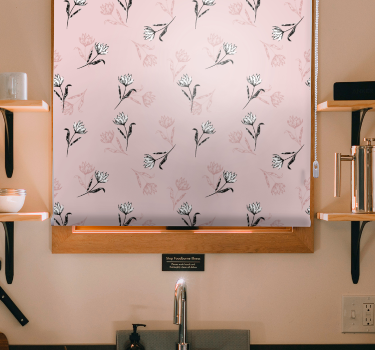 Mjukt blommande motiv Rullgardin blommor och växter - Tenstickers