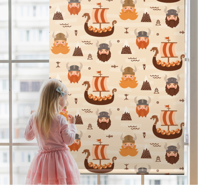 Mönster viking barn nordisk rullgardin - Tenstickers