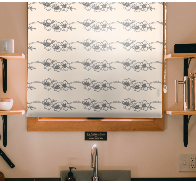 Orkidéer natur linje konst blomma rullgardin - Tenstickers