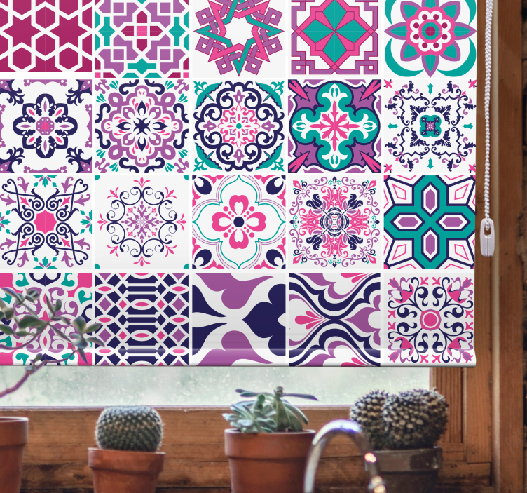 Rosa marockanskt kakelmönster badrumsgardin - Tenstickers