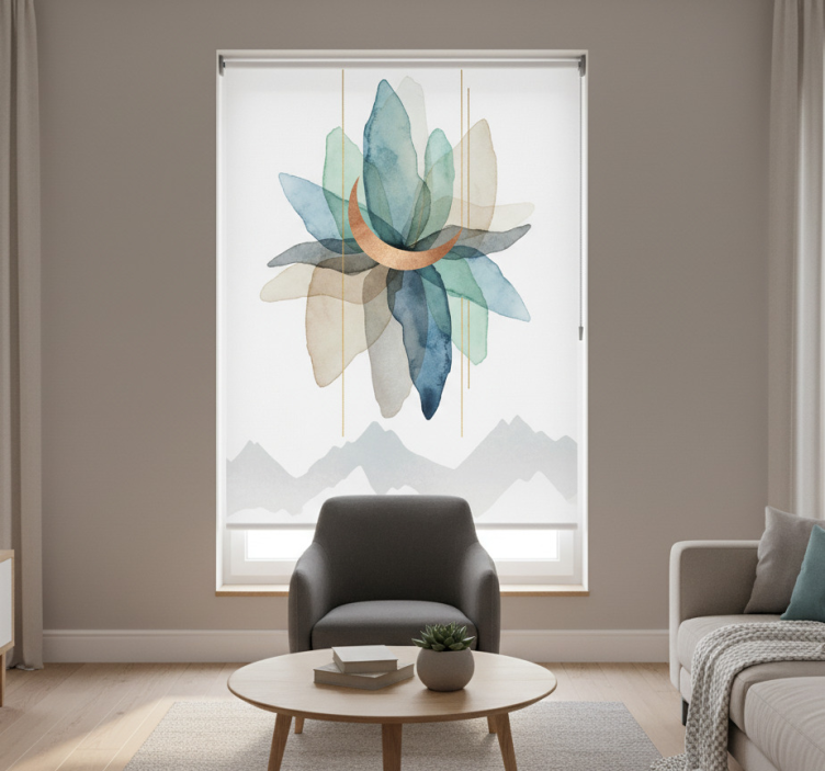 Rullgardin skandinavisk abstrakt färgglad bergscen - Tenstickers