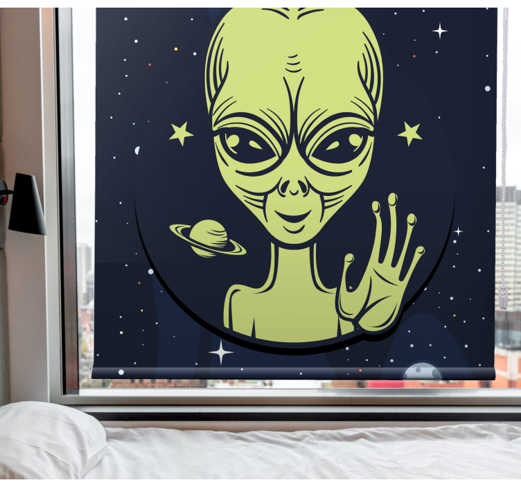 Söt alien viftande original rullgardin - Tenstickers