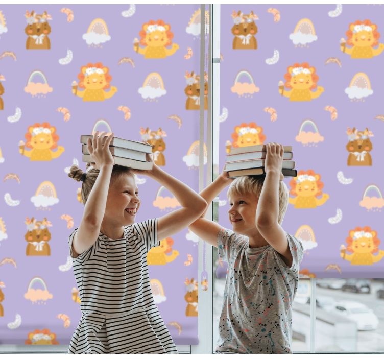 Söta djur och regnbågsmönster barn rullgardin - Tenstickers