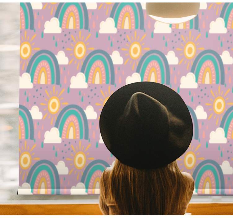 Söta mönster med sol och regnbåge barn rullgardin - Tenstickers